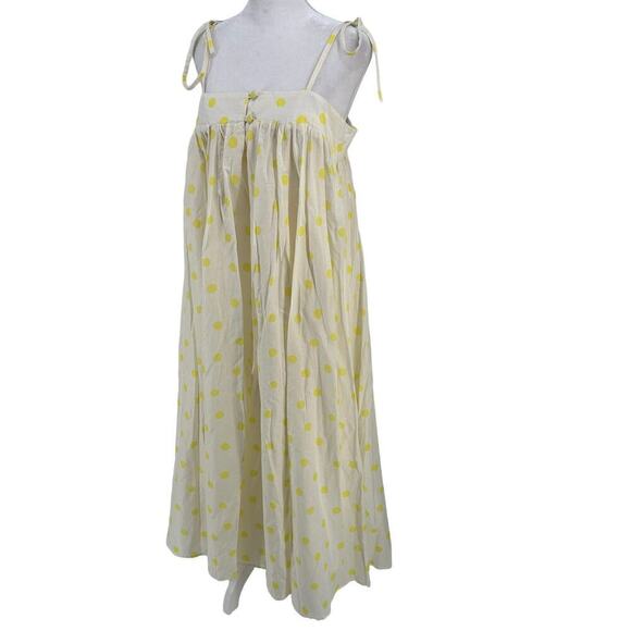 Anthropologie WHIT TWO Yellow Polka Dot Maxi Preppy Dress With Pockets Women L - Picture 3 of 13